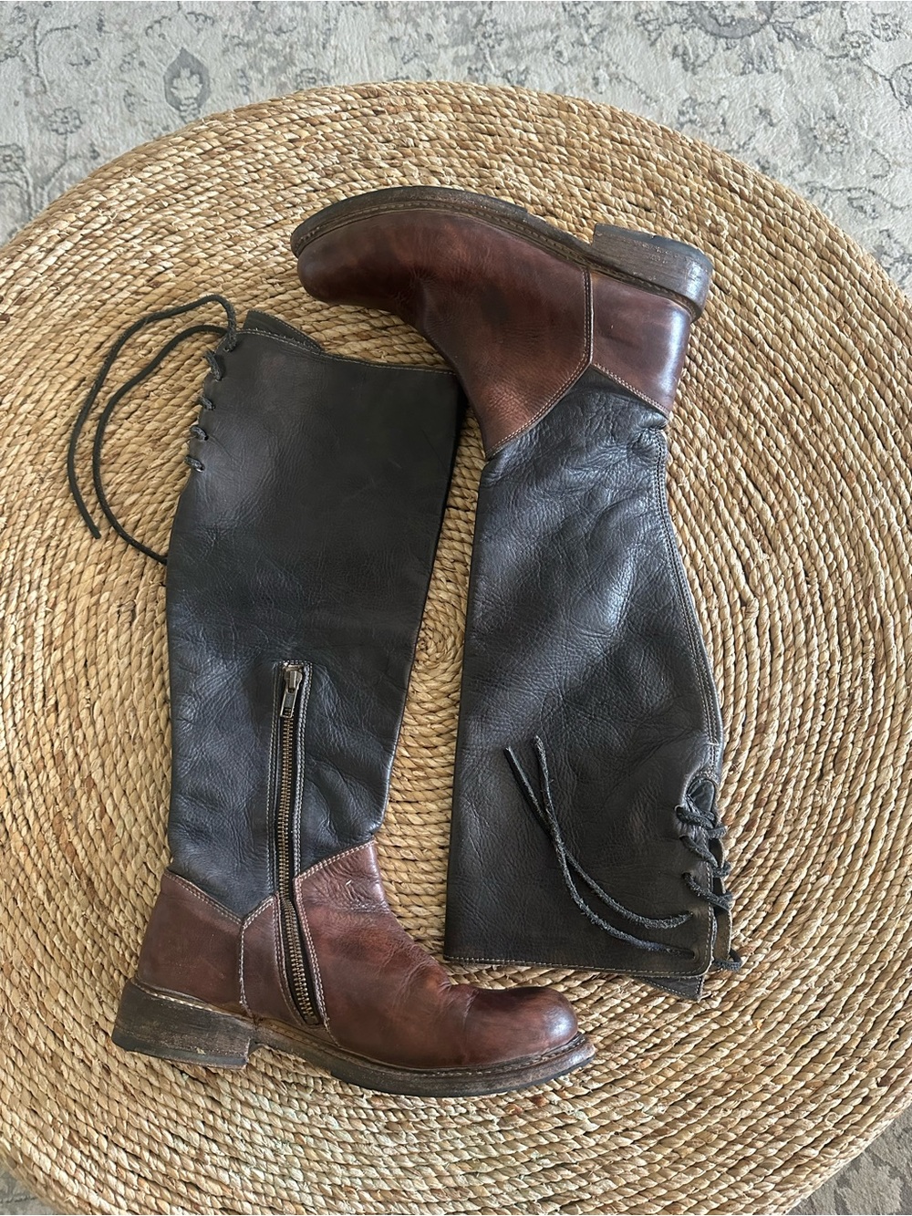 Bed Stu Manchester Brown Leather Tall Lace Up Riding Boots 7.5 Distressed - Picture 6 of 8